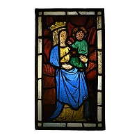 Medieval Stained Glass Panel of Virgin and Child