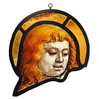 Renaissance Stained Glass Panel of the Head of Saint John