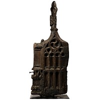 Medieval Wooden Pew End Carved with Flamboyant Blind Tracery