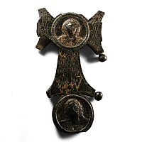 Byzantine Gilt Bronze Altar Cross with Two Medallions