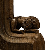 Medieval Wooden Lion Pew