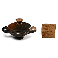 Greek Black Glazed Terracotta Kylix and Cover