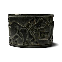 Bactrian Stone Bowl with Two Lions and Female Figure