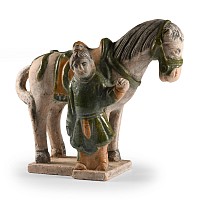 Chinese Ming Style Terracotta Horse and Attendant