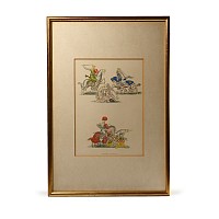 Framed Original Coloured Book Plate with Knights Fighting