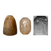 Babylonian Chalcedony Stamp Seal with Cultic Scene