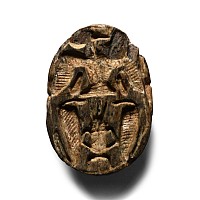 Egyptian Steatite Scarab with Bes, Vulture and Cobras