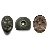 Sasanian Green Jasper Stamp Seal with a Bust and Pahlavi Inscription