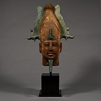 Very Large Egyptian Wooden Head of Osiris