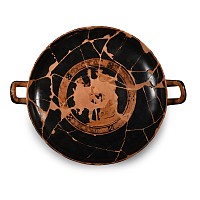 Greek Attic Red-Figure Kylix with Dancing Nymphs and Satyrs