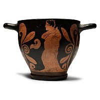 Lucanian Red-Figure Skyphos with Naked Warrior Rider