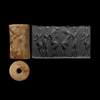 Akkadian Shell Cylinder Seal with Heroes