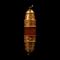 Early Parthian Carnelian Bead with Gold End Caps