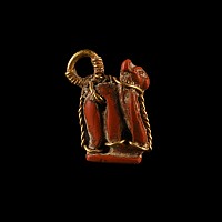 Egyptian Jasper Lion-Headed Cobra Amulet in Gold Frame