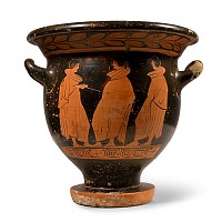 Greek Lucanian Red-Figure Bell-Krater with Nude Dancing Satyr