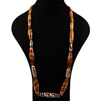 Tibetan Style Banded Agate and Glass Bead Necklace