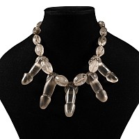 Tibetan Style Rock Crystal Bead Necklace with Glass Phallic Pendants