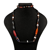 Banded Agate and Glass Bead Necklace