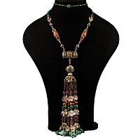 Tibetan Style Mixed Bead Necklace with Elaborate Pendant Drops