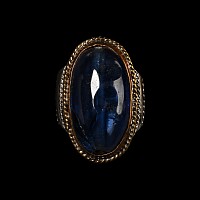 Large Silver-Coloured Metal Ring with Blue Glass Cabochon