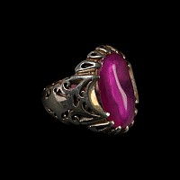 Large Silver-Coloured Metal Ring with Mauve Cabochon