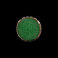 Large Western Asiatic Silver-Coloured Metal Ring with Chrysoprase Calligraphic Gemstone