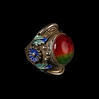 Large Silver-Coloured Metal Ring with Cabochon
