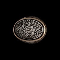 Large Western Asiatic Silver-Coloured Metal Ring with Agate Calligraphic Gemstone