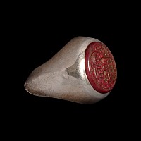 Large Western Asiatic Silver-Coloured Metal Ring with Calligraphic Gemstone