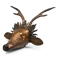 Life-Size Tibetan Bronze Jewelled Head of a Stag