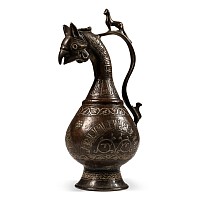 Western Asiatic Style Silver Inlaid Bronze Calligraphic Ewer