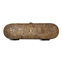 Large Western Asiatic Style Silver Inlaid Bronze Calligraphic Brush or Pen Box