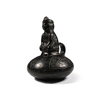 Pre Columbian Black Ware Vessel with Kneeling Figure