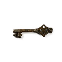 Large Medieval Bronze Door Key with Lozenge-Shaped Handle