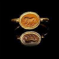 Yellow Jasper Lion Gemstone in Gold Ring