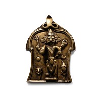 Indian Sacred Copper-alloy Plaque with Hindu God and Attendants