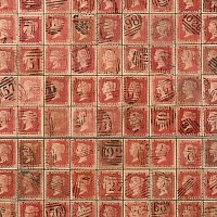 Framed Queen Victoria Penny Red Stamp Reconstructed Sheet.