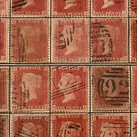 Framed Queen Victoria Penny Red Stamp Reconstructed Sheet.