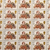 Jayne Eyre Full Sheet of 12 Pence Stamps one with no P Error.