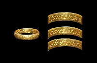 Post Medieval Gold Decorated 'Content is a continuall tresure' Posy Ring