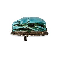 Egyptian Style Faience Scarab in Silver Brooch