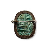 Egyptian Style Faience Scarab in Silver Brooch