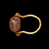 Etruscan Engraved Scarab in Gold Swivel Ring