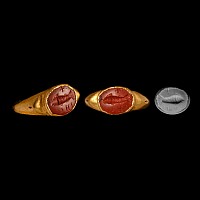 Roman Gold Ring with IHS and Fish Gemstone