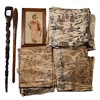Ethnographic Wooden Walking Stick, Club and Other Items
