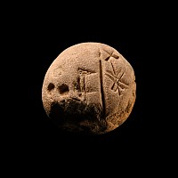 Old Akkadian Terracotta Round Tablet Recording Amounts of Grain
