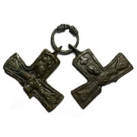Scandinavian Viking Sacrificed Bronze Pendant Crosses on Loop