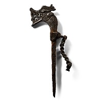 Scandinavian Viking Silver Dragon-Headed Iron Pin