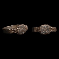 Norman Silver Ring with Niello Cross and Animal Heads