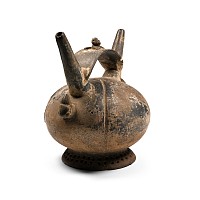 Pre Columbian Black Ware Stirrup-Spout Vessel with Animals